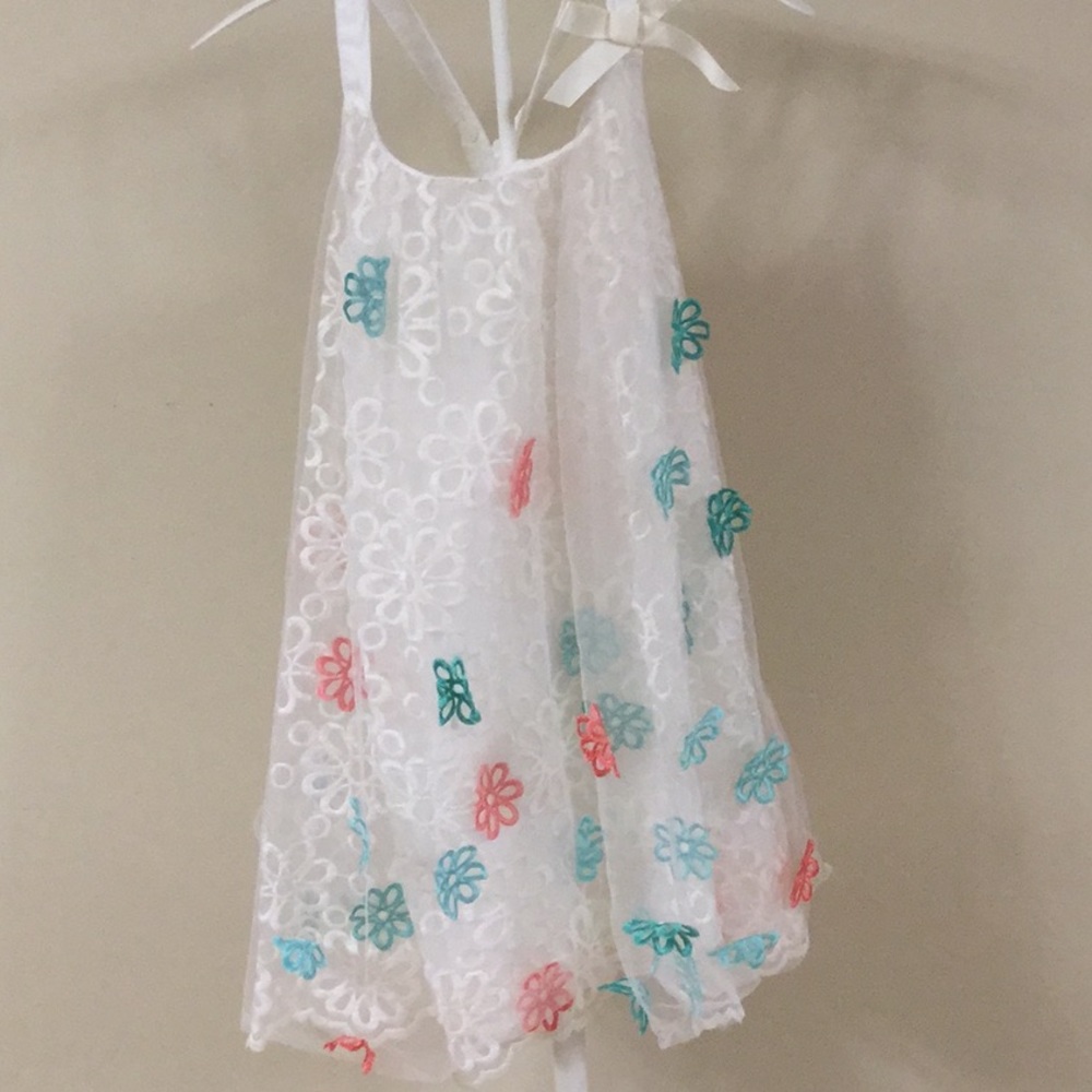 White Embroidered Flower Dress peach & turquoise